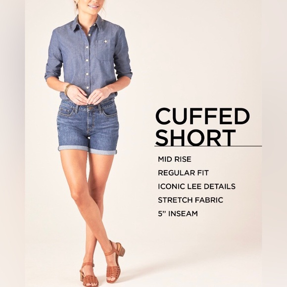 Lee Womens Midrise 5” Cuffed Denim Shorts Size 22 - Picture 1 of 10